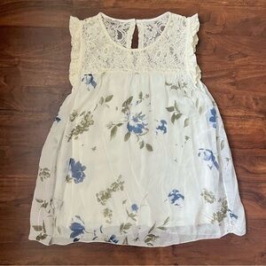Ballambra Ivory Floral Lace Sleeveless Women’s Blouse Top 100% Silk Size Large L